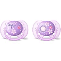 Philips Avent SCF227-22 - Pack de dos chupetes ultra suaves y flexibles- decorados- 6-18 meses- niña- color morado